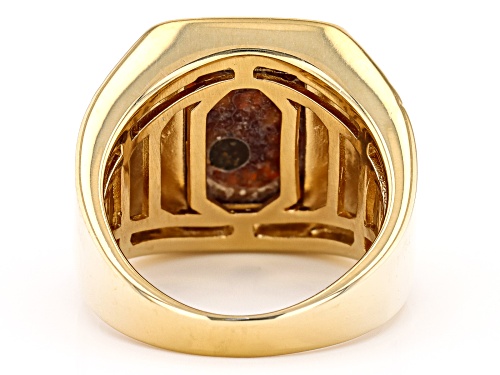 16x12mm Rectangular Octagonal Cabochon Ammonite 18K Yellow Gold Over Silver Solitaire Men's Ring - Size 9