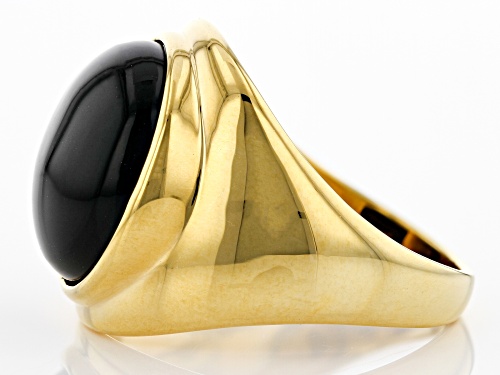 15mm Round Black Onyx 18k Yellow Gold Over Sterling Silver Solitaire Men's Ring - Size 10