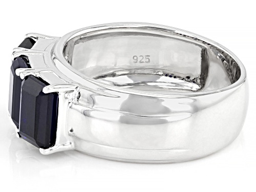 4.05ctw Rectangular Octagonal Lab Created Blue Sapphire Rhodium Over Sterling Silver Men's Ring - Size 11
