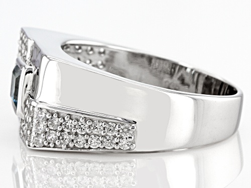 0.77ct Square Glacier Topaz™ With 0.58ctw White Zircon Rhodium Over Sterling Silver Men's Ring - Size 12