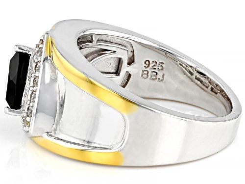 1.45ct Black Spinel With 0.34ctw White Zircon Rhodium & 18k Gold Over Silver Two-Tone Men's Ring - Size 11