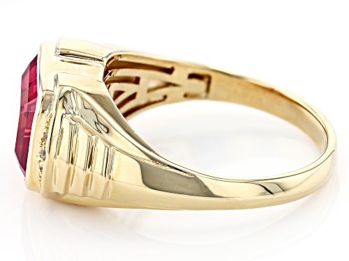 5.53ct Lab Padparadscha Sapphire With 0.04ctw White Zircon 18k Yellow Gold Over Silver Men's Ring - Size 12