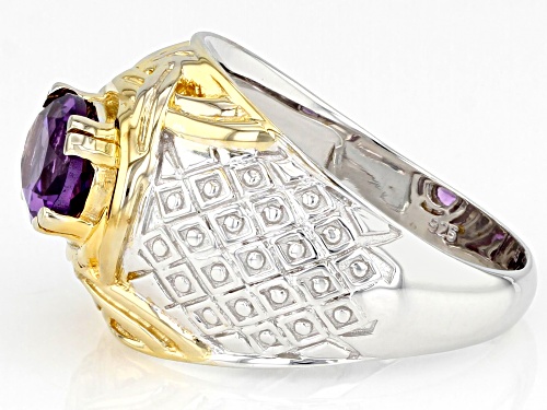 1.56ctw Oval Amethyst Rhodium & 18k Yellow Gold Over Sterling Silver Two-Tone Men's Ring - Size 13