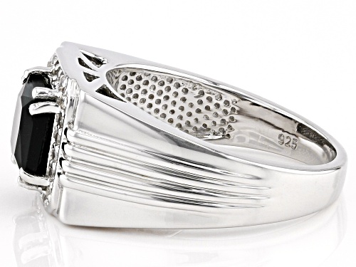 2.25ct Black Spinel With 0.30ctw White Zircon Rhodium Over Sterling Silver Men's Ring - Size 12