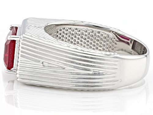 2.43ct Rectangular Octagonal Lab Created Ruby Rhodium Over Sterling Silver Men's Ring - Size 10