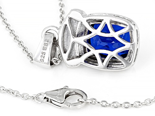 4.84ct Lab Created Blue Spinel Rhodium Over Sterling Silver Men's Pendant With Chain