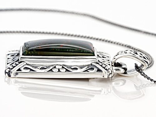 18x9mm Rectangular Octagonal Bloodstone Sterling Silver Pendant With Chain