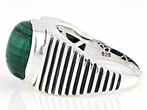 12x12mm Square Cushion Malachite Sterling Silver Men's Ring - Size 13