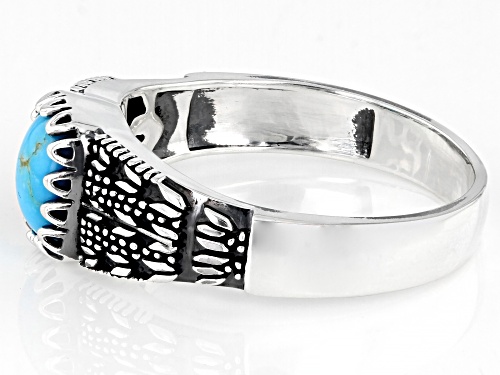 8x6mm Rectangular Cushion Kingman Turquoise Rhodium Over Sterling Silver Men's Ring - Size 10