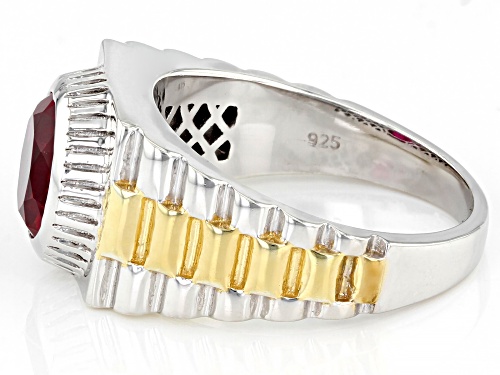 2.55ct Round Lab Created Ruby Rhodium Over Sterling Silver Two Tone Men's Ring - Size 12