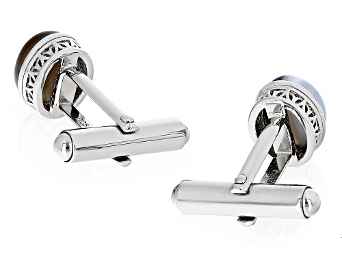 10x8mm Oval Cabochon Bi Color Opal Rhodium Over Sterling Silver Men's Cufflinks