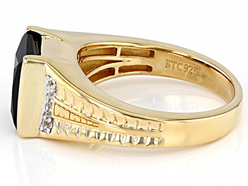 5.80ct Black Spinel With 0.06ctw White Zircon 18k Yellow Gold Over Silver Men's Ring - Size 12