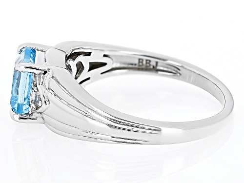 2.45ctw Quantum Cut® Swiss Blue Topaz With White Zircon Rhodium Over Sterling Silver Men's Ring - Size 10