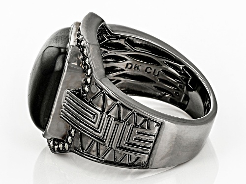 16x12mm Blue Tigers Eye With 1.25mm Marcasite, Black Rhodium Over Brass Men's Ring - Size 11