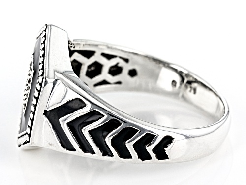.10ctw Round White Zircon With Black Enamel Rhodium Over Sterling Silver Men's Ring - Size 9