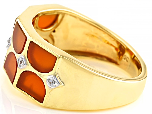 6x4mm Red Onyx Inlay with .54ctw White Zircon 18k Yellow Gold Over Sterling Silver Men's Ring - Size 12