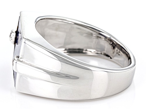 12x10mm Lapis Lazuli Inlay with .02tw White Zircon Rhodium Over Sterling Silver Men's Ring - Size 12