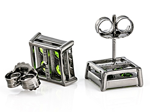 .75ctw Round Chrome Diopside Black Rhodium Over Sterling Silver Men's Stud Earrings