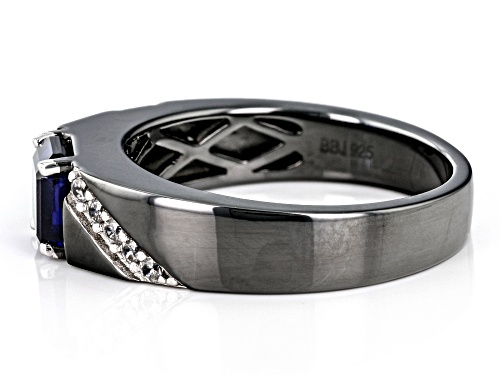 1.36ct Lab Blue Sapphire with 0.19ctw White Zircon, Black Rhodium Over Sterling Silver Men's Ring - Size 9