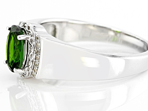 1.04ct Oval Chrome Diopside With .09ctw White Zircon Rhodium Over Sterling Silver Ring Men's Ring - Size 10