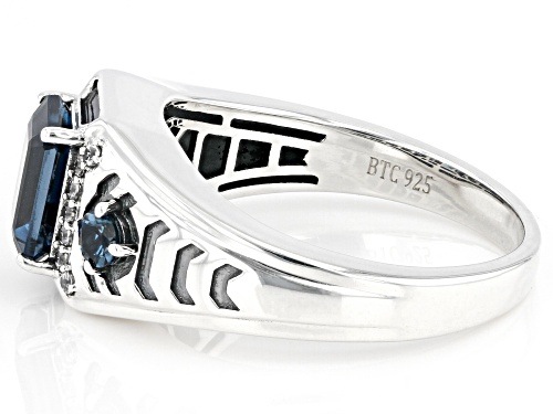 2.02ctw London Blue Topaz With .15ctw White Zircon Rhodium Over Sterling Silver Men's Ring - Size 10