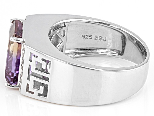 3.40ct Rectangular Octagonal Ametrine With .11ctw White Zircon Rhodium Over Silver Men's Ring - Size 12