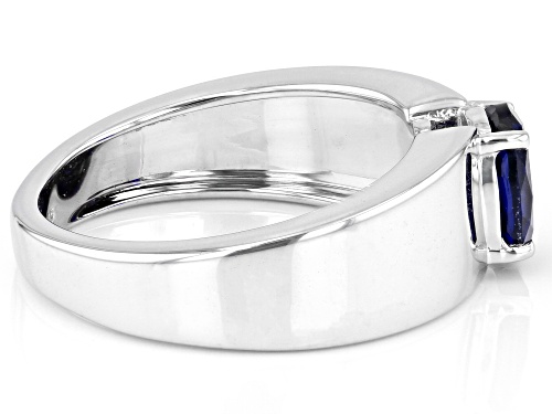1.38ct Oval Lab Created Blue Spinel Rhodium Over Sterling Silver Men's Ring - Size 10