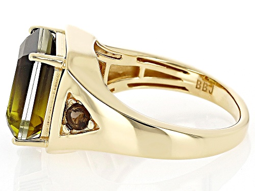 4.84ctw Smoky Citrine Triplet Quartz & Smoky Quartz 18k Yellow Gold Over Sterling Silver Men's Ring - Size 12