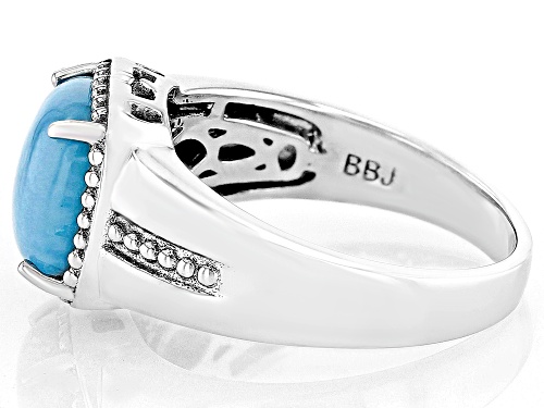 10mm Square Cushion Larimar Rhodium Over Sterling Silver Men's Ring - Size 9