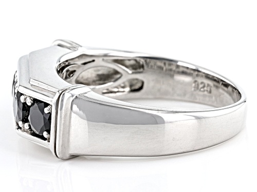 1.20ctw Round Black Spinel Rhodium Over Sterling Silver Men's Band Ring - Size 11