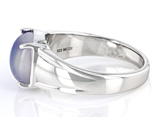 9mm Square Cushion Blue Aurora Moonstone Rhodium Over Sterling Silver Men's Ring - Size 12