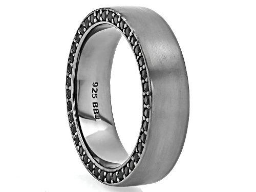 1.36ctw Black Spinel, Black Rhodium Over Sterling Silver Matte Finish Edge Eternity Wedding Band - Size 13