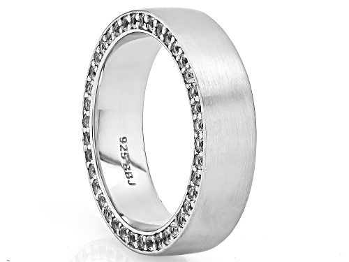 1.36ctw Lab Created White Sapphire Rhodium Over Sterling Silver Matte Finish Eternity Wedding Band - Size 12