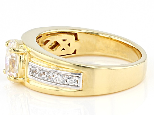 1.50ct Oval Strontium Titanate, 0.29ctw White Zircon 18k Yellow Gold Over Sterling Silver Men's Ring - Size 12