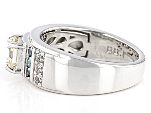 1.89ctw Strontium Titanate, Blue Diamond & White Zircon Rhodium Over Sterling Silver Men's Ring - Size 10