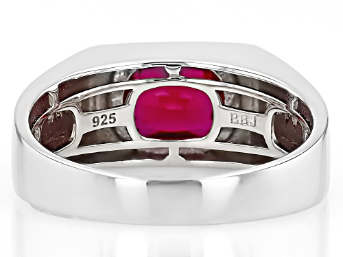 3.60ctw Lab Created Ruby With 0.14ctw Lab White Sapphire Rhodium Over Sterling Silver Men's Ring - Size 10