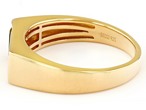 0.21ct Baguette Green Tourmaline 18k Yellow Gold Over Sterling Silver Men's Signet Ring - Size 11