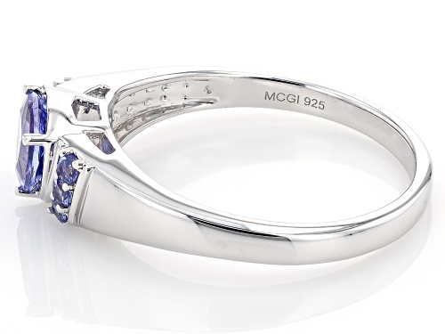 0.85ct Trillion And 0.20ctw Round Tanzanite Rhodium Over Sterling Silver Men's Ring - Size 10
