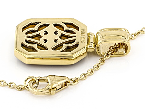 16x14mm Rectangular Octagonal Tigers Eye 18K Yellow Gold Over Sterling Silver Pendant With Chain
