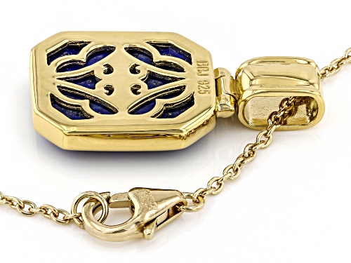 16x14mm Rectangular Octagonal Lapis Lazuli 18K Yellow Gold Over Silver Pendant With Chain