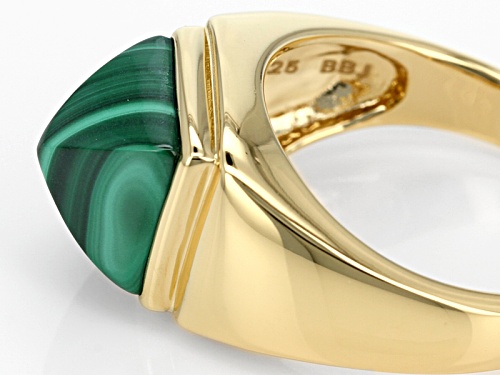 Fancy Pyramid Cabochon Malachite 18k Yellow Gold Over Silver Men's Ring. - Size 11
