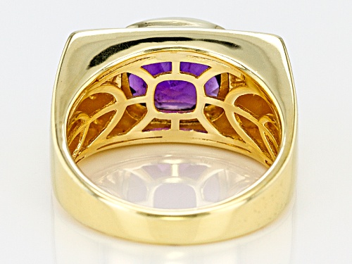3.38CT AFRICAN AMETHYST WITH .42CTW WHITE ZIRCON 18K YELLOW GOLD OVER SILVER GENT'S RING - Size 12