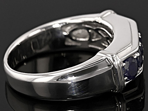 1.66ctw Round Blue Sapphire Rhodium Over Sterling Silver Gents Wedding Band Ring - Size 12