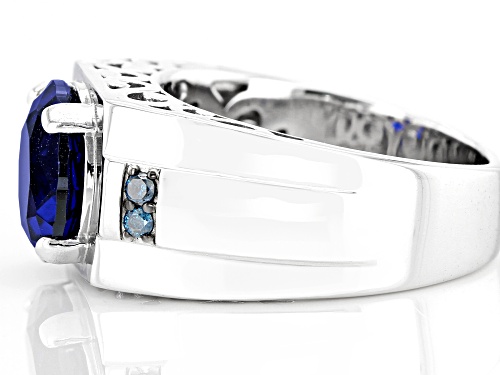 4.50ct Lab Created Blue Spinel with .11ctw Blue Diamond Accent Rhodium Over Silver Men's Ring - Size 12