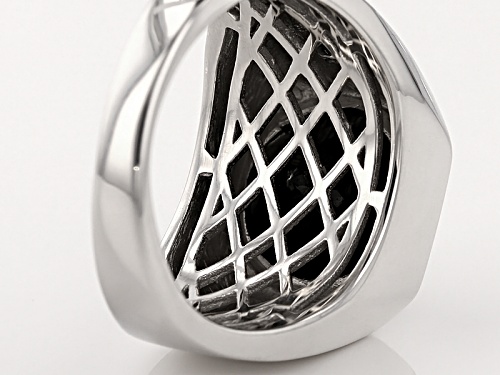 8.11ctw Round Black Spinel Rhodium Over Sterling Silver Men's Ring - Size 13