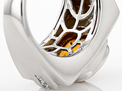 3.51ct Square Cushion Citrine And .40ctw Round White Zircon Rhodium Over Sterling Silver Men's Ring - Size 12