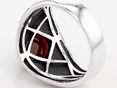 12x10mm Oval Vermelho Garnet™ Cabochon Rhodium Over Sterling Silver Mens Ring - Size 10