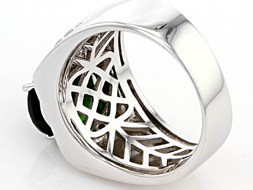 5.40ct Oval Chrome Diopside With .34ctw Round White Zircon Sterling Silver Mens Ring - Size 11