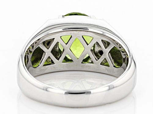 3.11CT OVAL CHECKERBOARD MANCHURIAN PERIDOT(TM) & BLACK SPINEL RHODIUM OVER SILVER MEN'S RING - Size 10