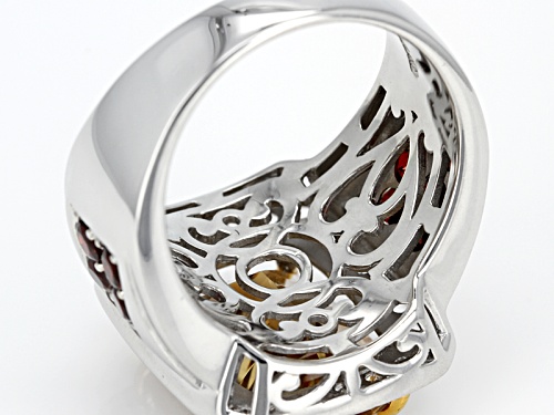 8.16ct Champagne Quartz With 2.14ctw Vermelho Garnet™ & White Topaz Rhodium Over Silver Gent's Ring - Size 10